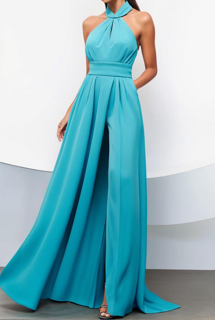 solid halter neck open back sleeveless dress 101782