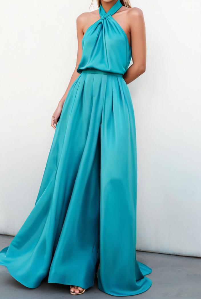 solid halter neck open back sleeveless dress 101789
