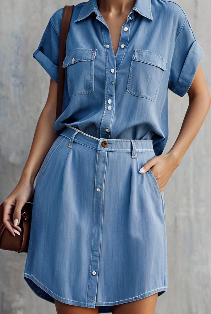 button short sleeve denim shirt dress 127511