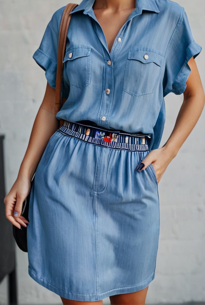 button short sleeve denim shirt dress 127517
