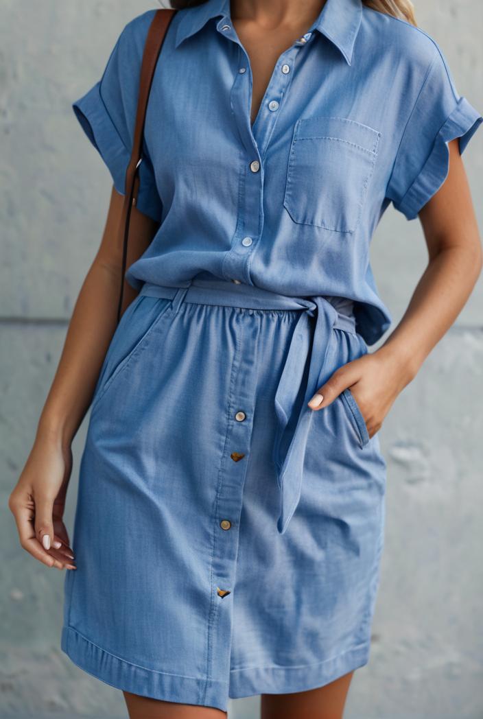 button short sleeve denim shirt dress 127520