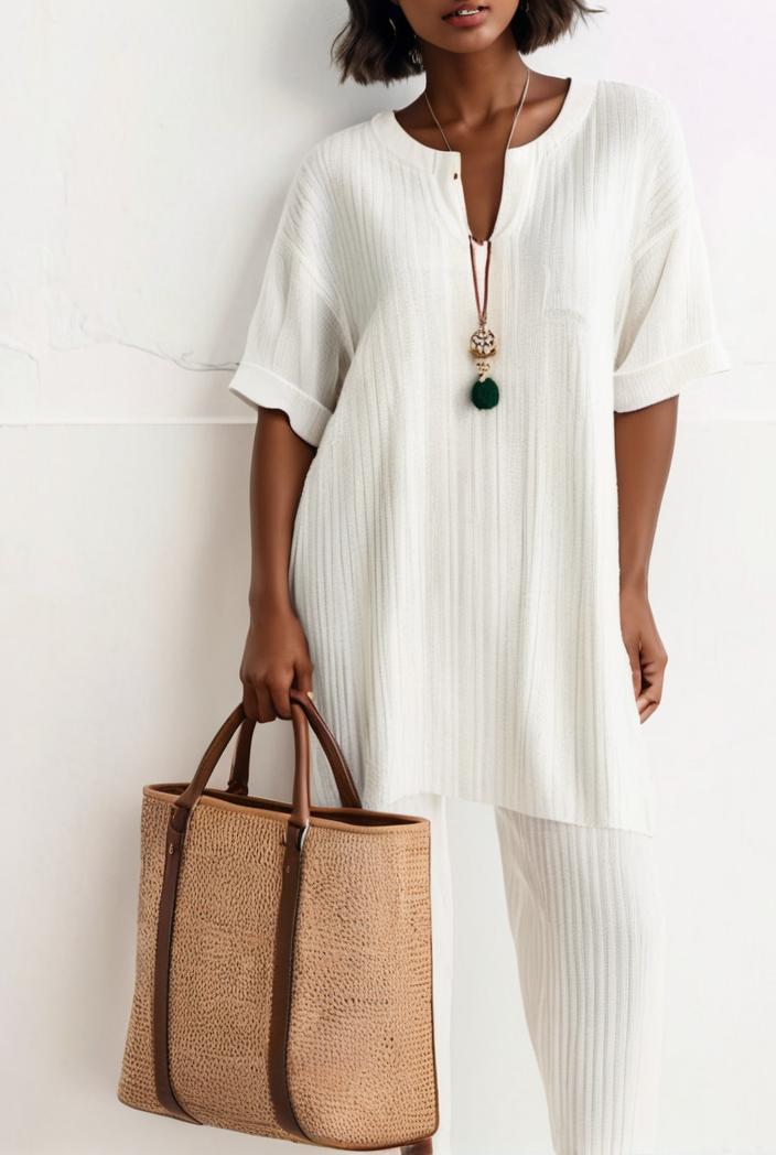 loose solid short sleeve slit dress 149110