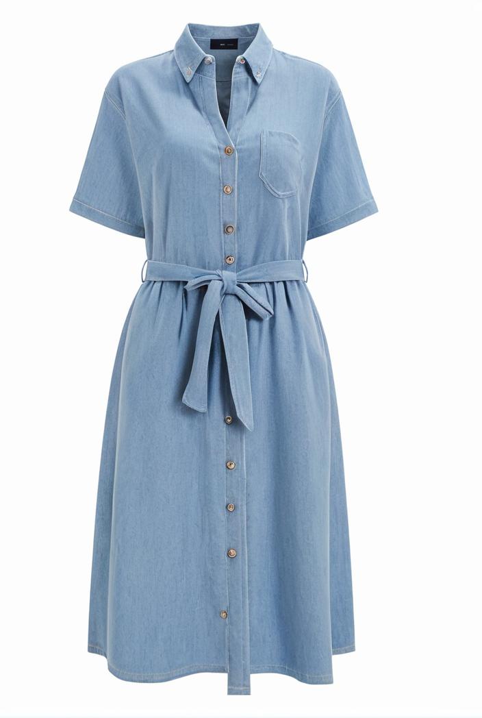 a line flap pockets rolled sleeve v neck casual lapel denim maxi dresses 119351