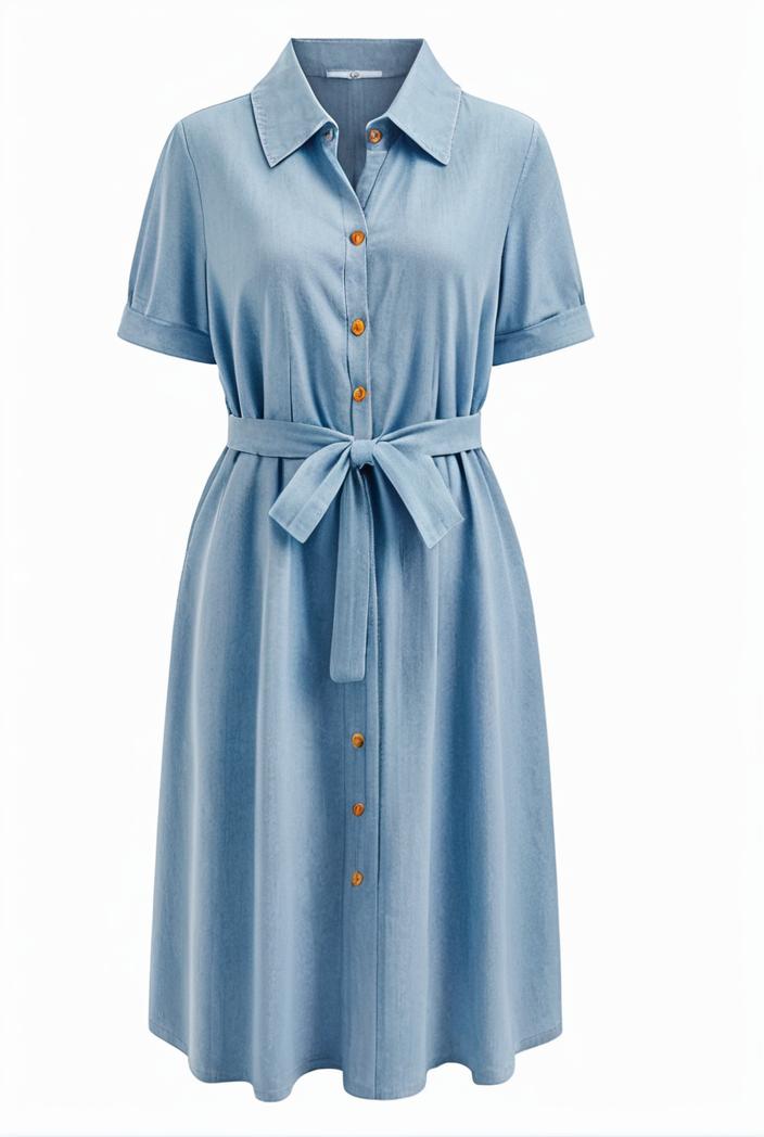 a line flap pockets rolled sleeve v neck casual lapel denim maxi dresses 119354