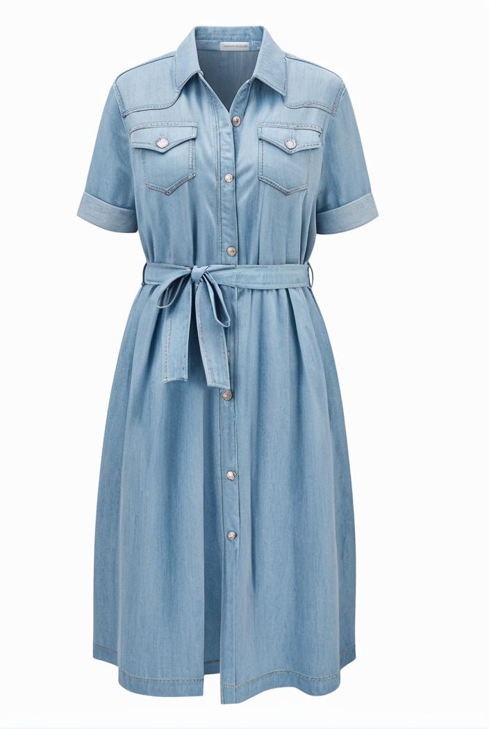 a line flap pockets rolled sleeve v neck casual lapel denim maxi dresses 119356