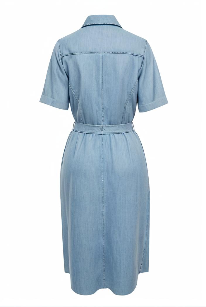 a line flap pockets rolled sleeve v neck casual lapel denim maxi dresses 119358