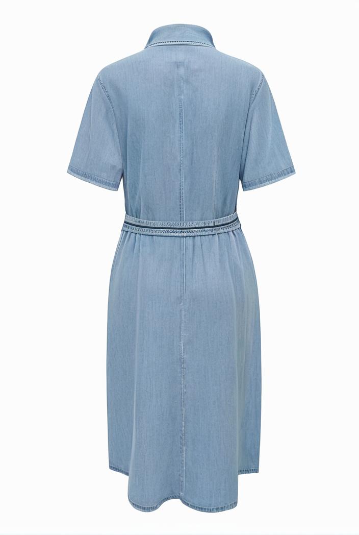 a line flap pockets rolled sleeve v neck casual lapel denim maxi dresses 119359