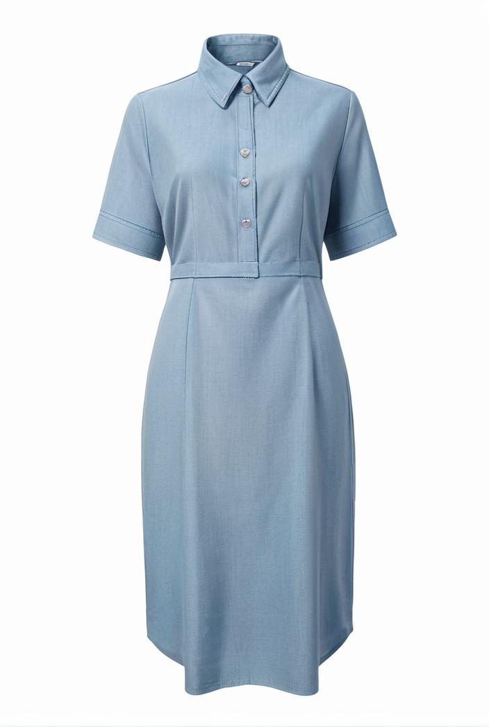 a line flap pockets rolled sleeve v neck casual lapel denim maxi dresses 119361