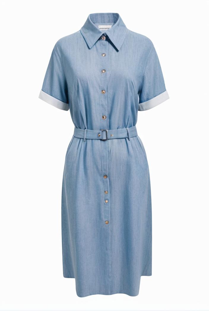 a line flap pockets rolled sleeve v neck casual lapel denim maxi dresses 119365