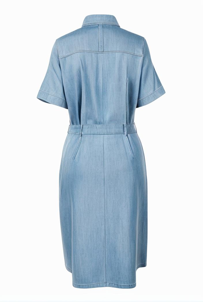 a line flap pockets rolled sleeve v neck casual lapel denim maxi dresses 119363