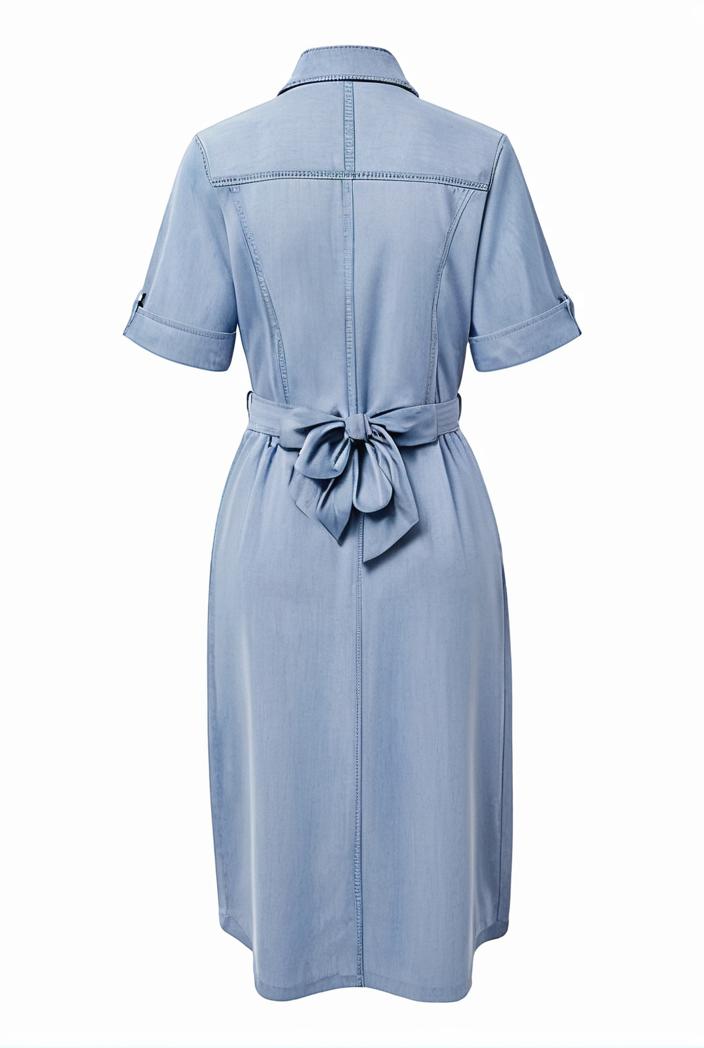 a line flap pockets rolled sleeve v neck casual lapel denim maxi dresses 119364