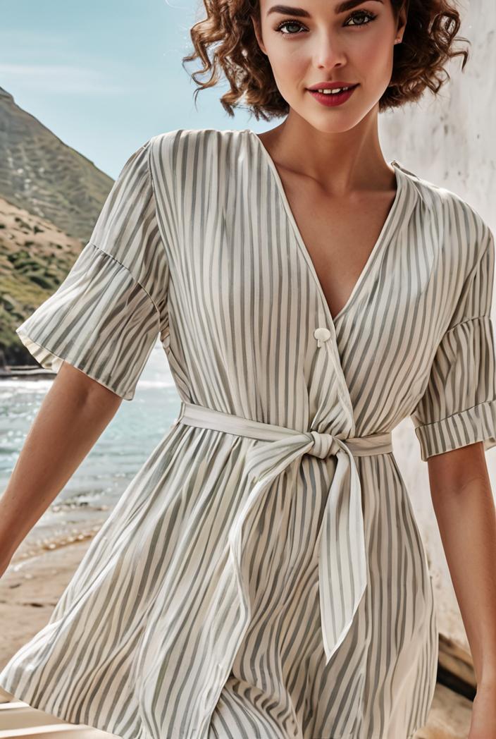 fashion striped temperament midi dress 115715