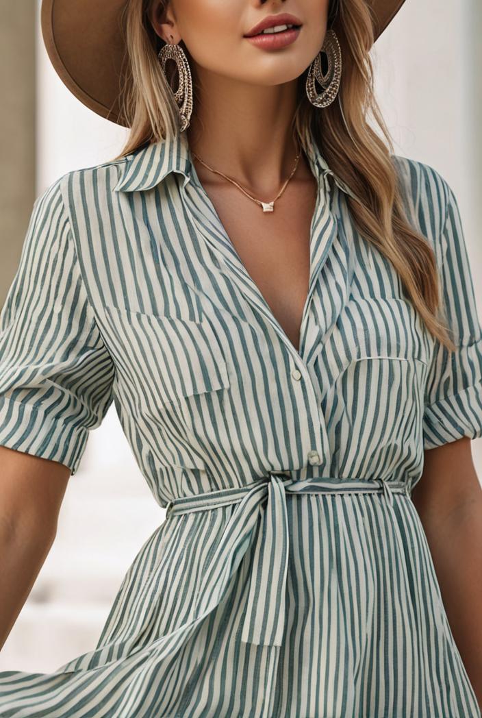 fashion striped temperament midi dress 115740
