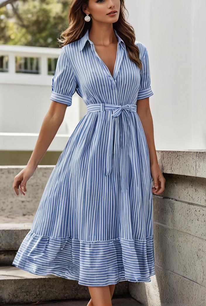 fashion striped temperament midi dress 115749