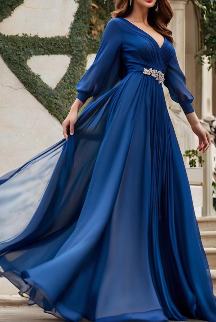 v neck long sleeve pleated dress 110953