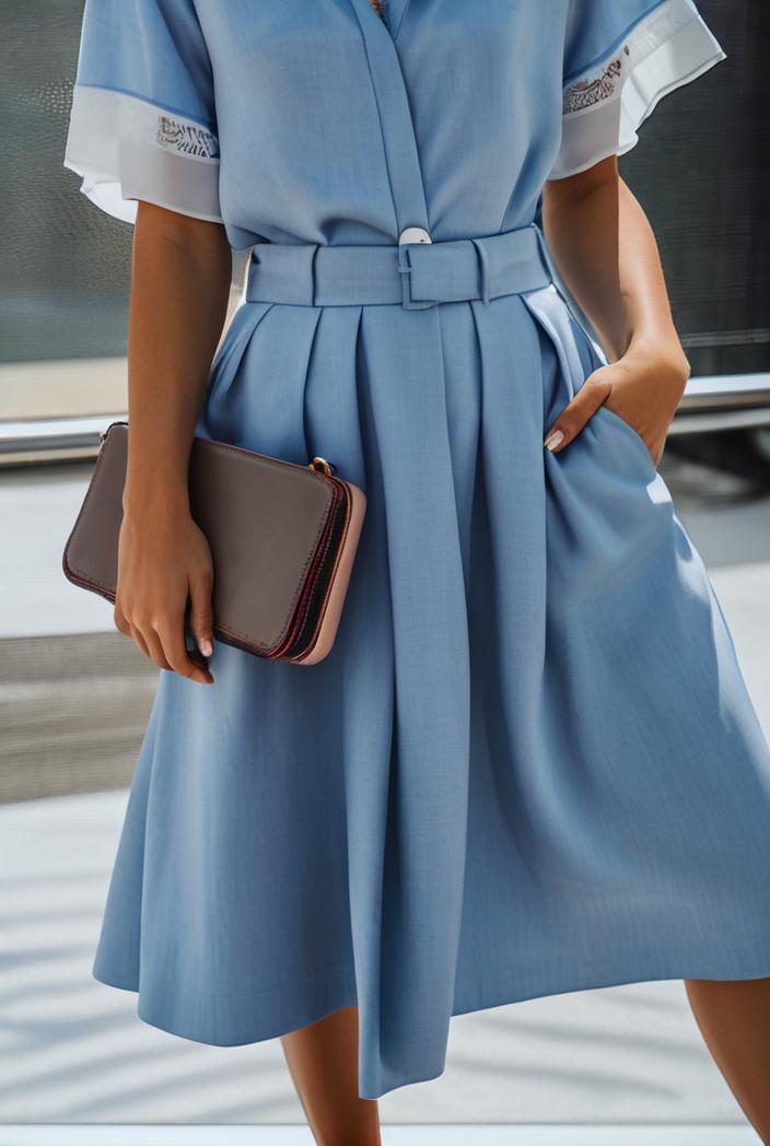 a line flap pockets rolled sleeve v neck casual lapel denim maxi dresses 105582