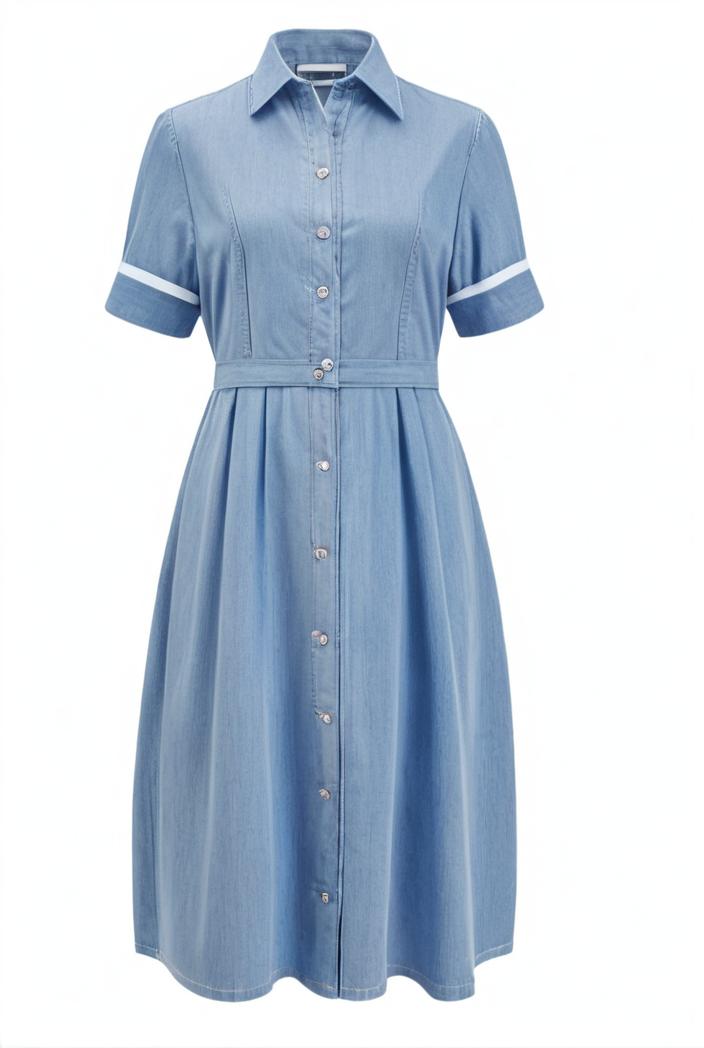a line flap pockets rolled sleeve v neck casual lapel denim maxi dresses 105586