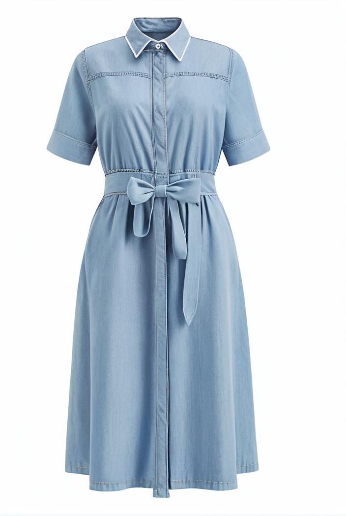 a line flap pockets rolled sleeve v neck casual lapel denim maxi dresses 105589