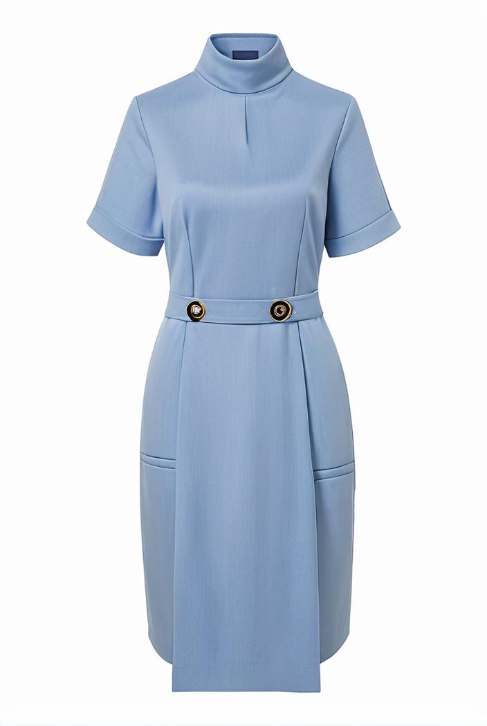 a line flap pockets rolled sleeve v neck casual lapel denim maxi dresses 105594