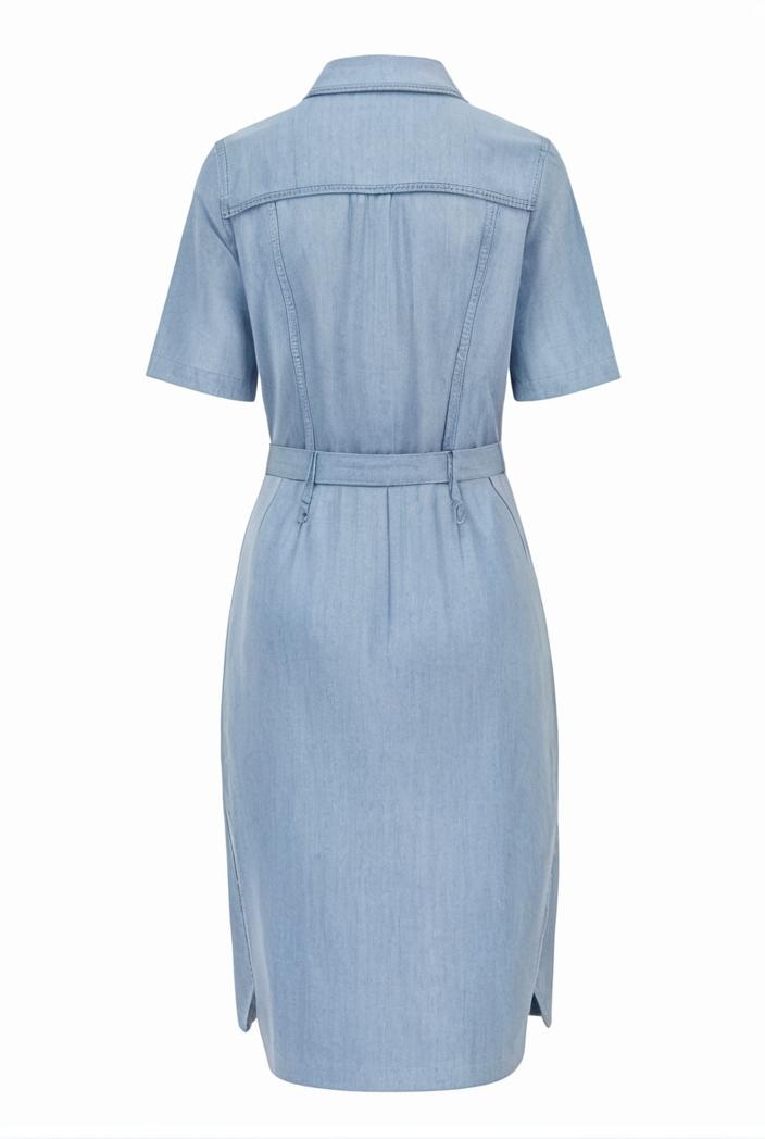 a line flap pockets rolled sleeve v neck casual lapel denim maxi dresses 105596