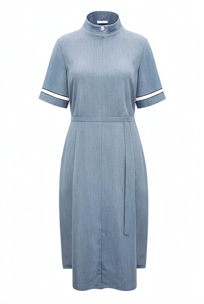 a line flap pockets rolled sleeve v neck casual lapel denim maxi dresses 105598