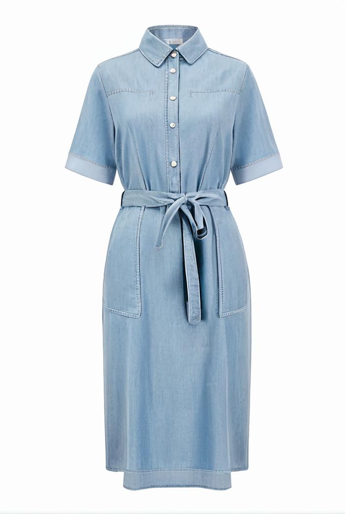 a line flap pockets rolled sleeve v neck casual lapel denim maxi dresses 122427