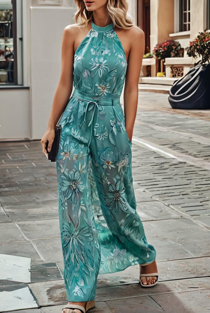 boho print halterneck sleeveless dress 123348