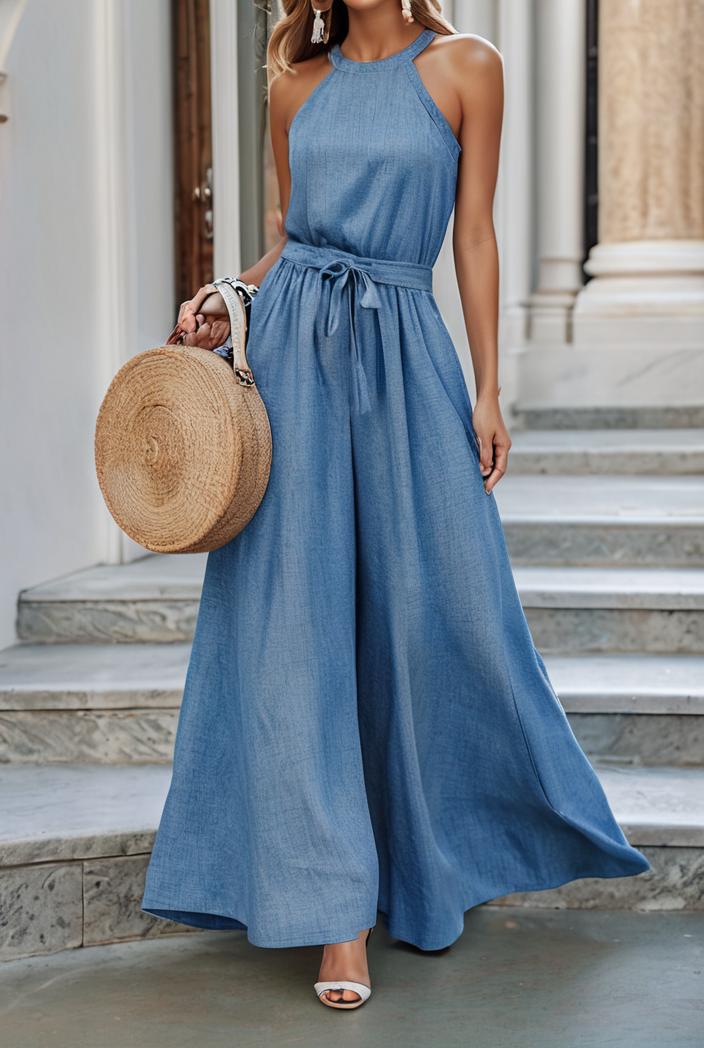 boho print halterneck sleeveless dress 123369