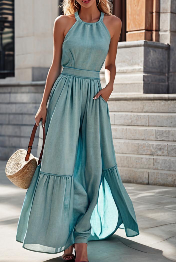 boho print halterneck sleeveless dress 126160