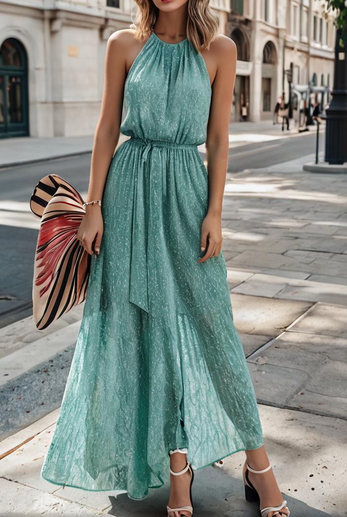 boho print halterneck sleeveless dress 126162