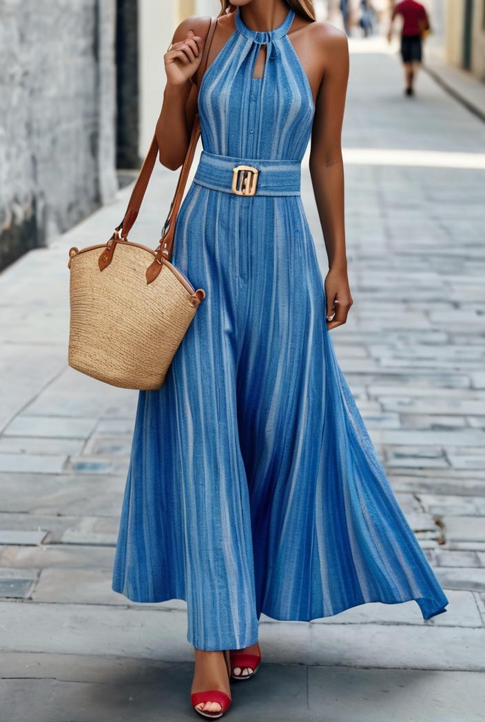 boho print halterneck sleeveless dress 126172