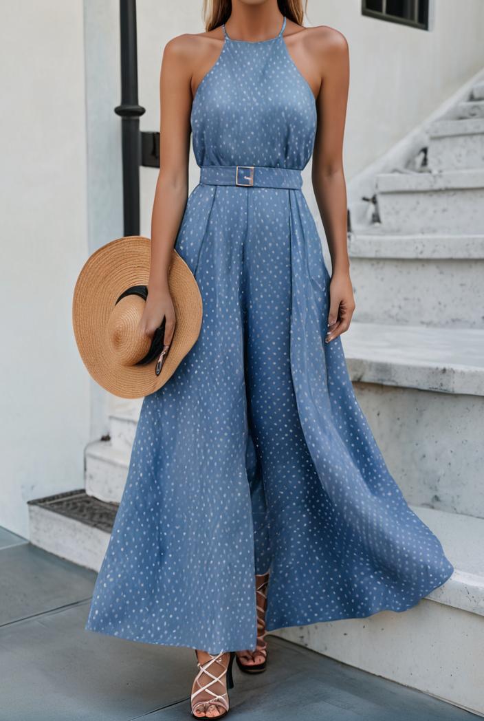 boho print halterneck sleeveless dress 126173