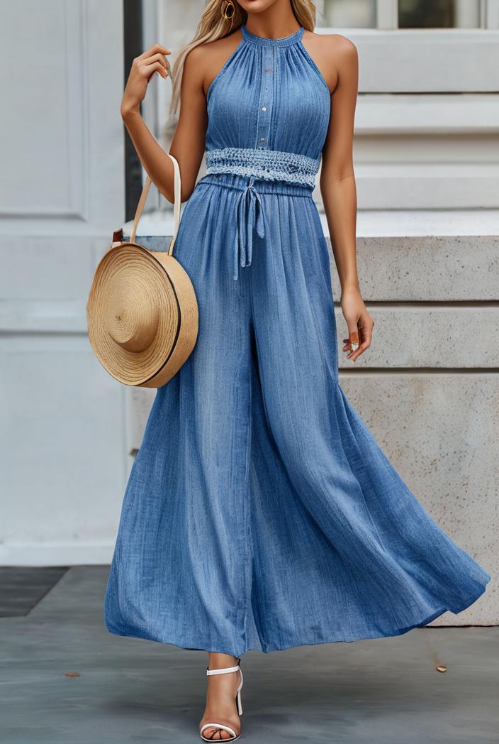 boho print halterneck sleeveless dress 126175