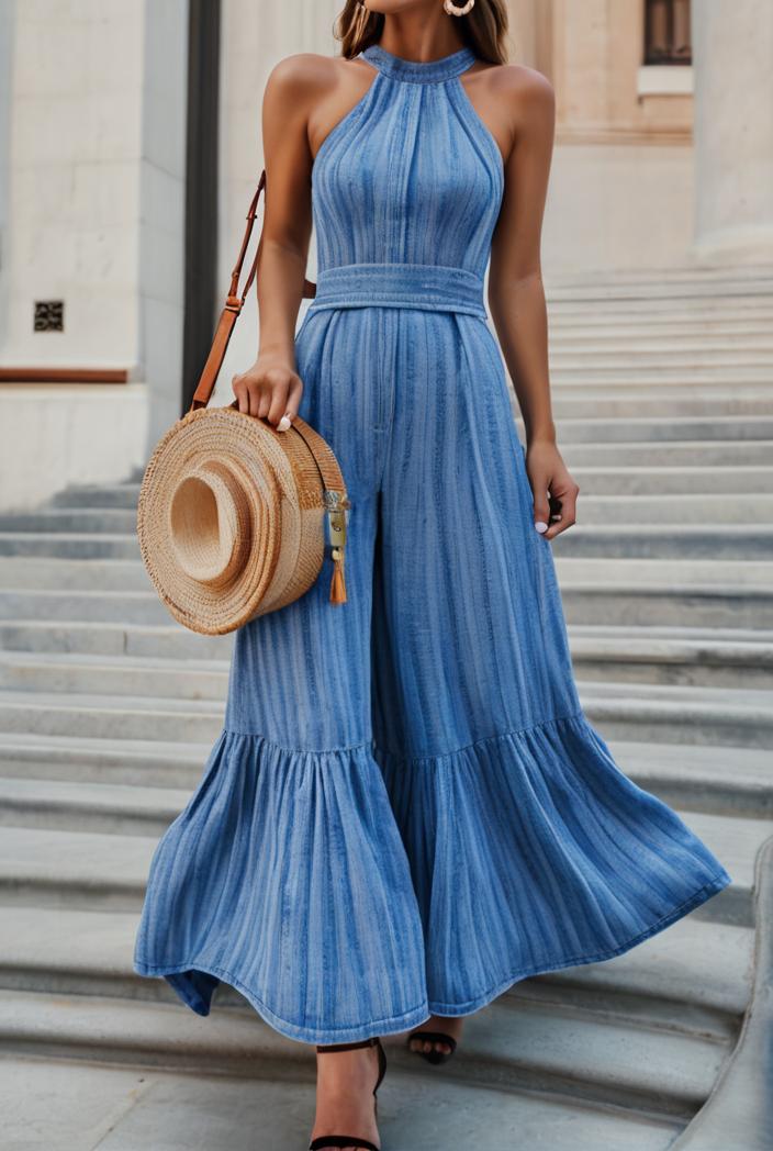 boho print halterneck sleeveless dress 126176
