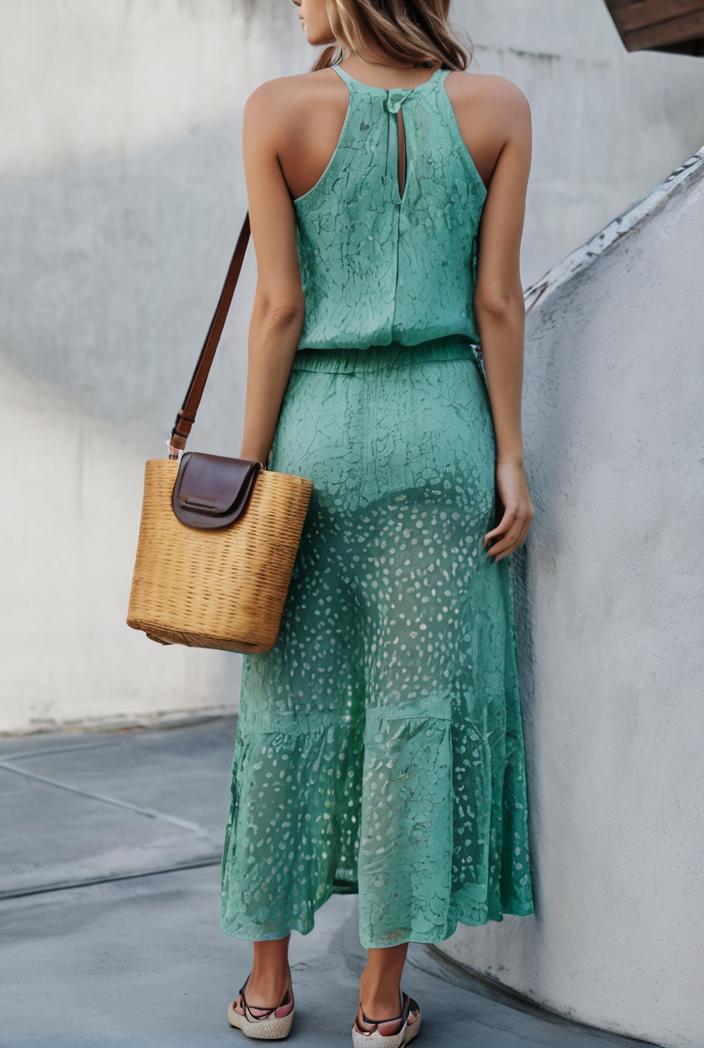 boho print halterneck sleeveless dress 126181