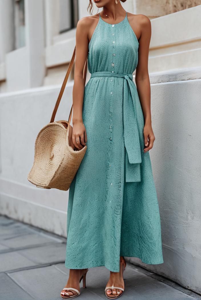 boho print halterneck sleeveless dress 126182