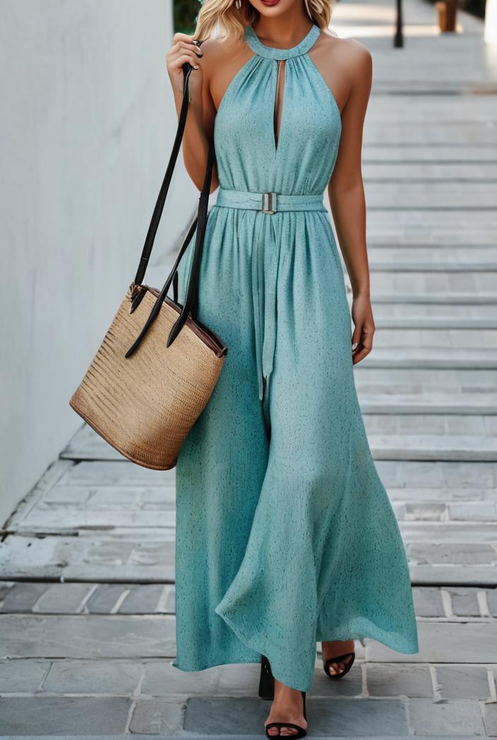 boho print halterneck sleeveless dress 126183