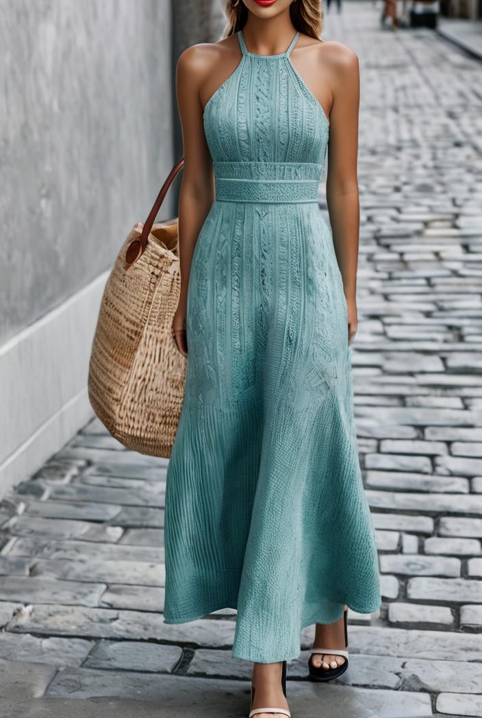 boho print halterneck sleeveless dress 126185