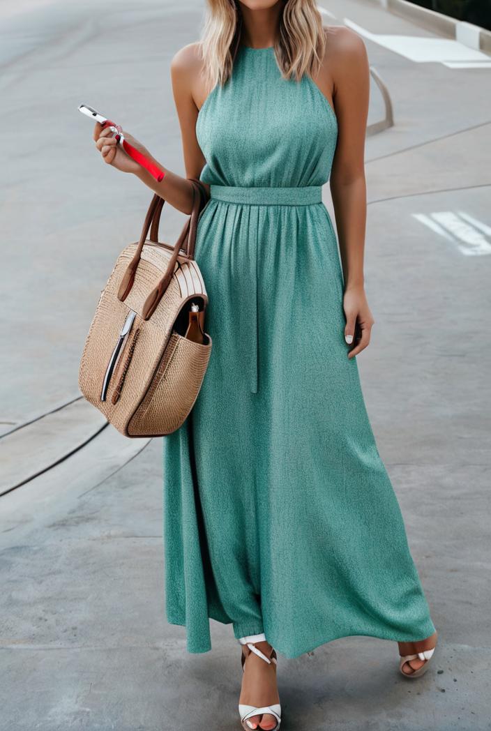 boho print halterneck sleeveless dress 126186