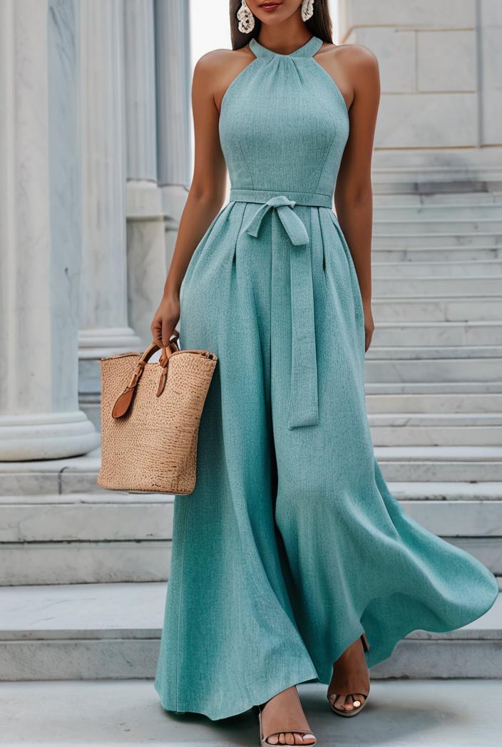 boho print halterneck sleeveless dress 126187