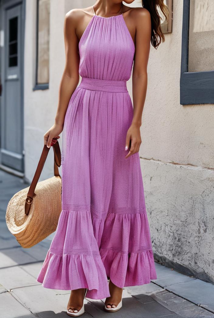 boho print halterneck sleeveless dress 126190