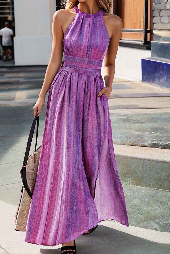 boho print halterneck sleeveless dress 126192