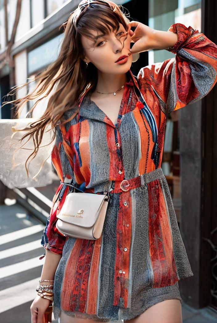 fashion v neck printed long sleeve midi dress 113154
