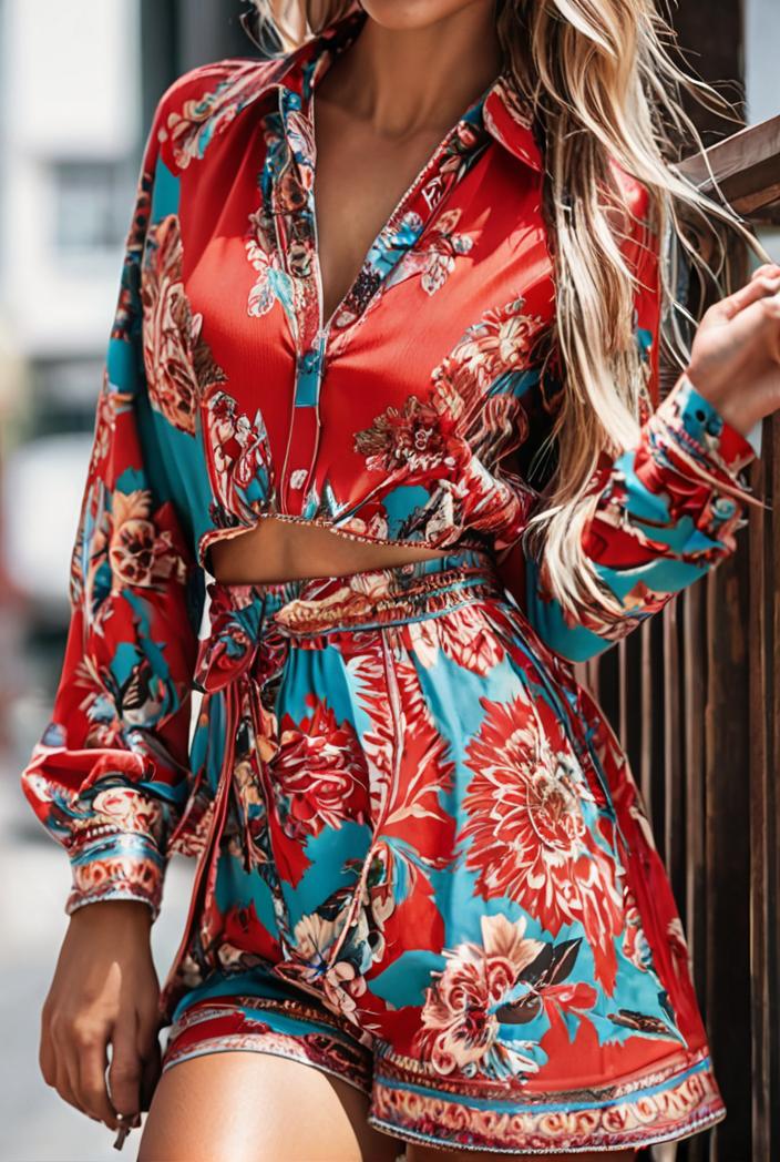 fashion v neck printed long sleeve midi dress 113157