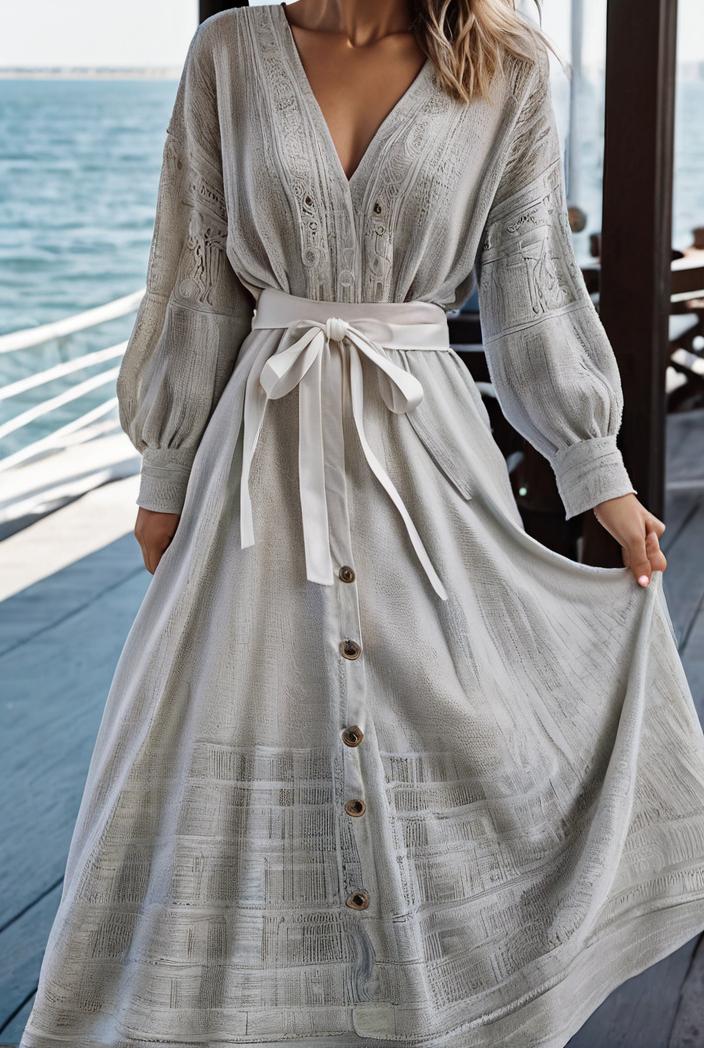 fashion v neck printed long sleeve midi dress 113163