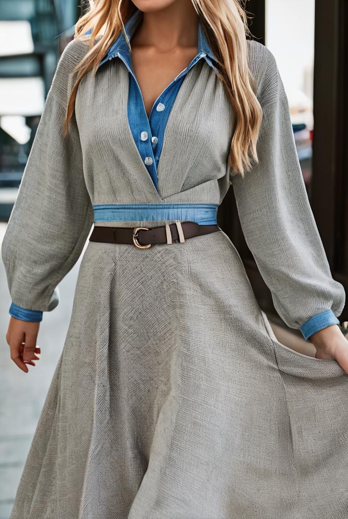 fashion v neck printed long sleeve midi dress 113184