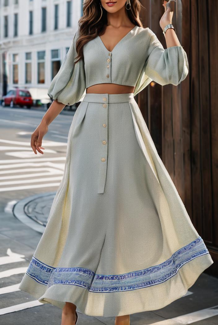 fashion v neck printed long sleeve midi dress 113194