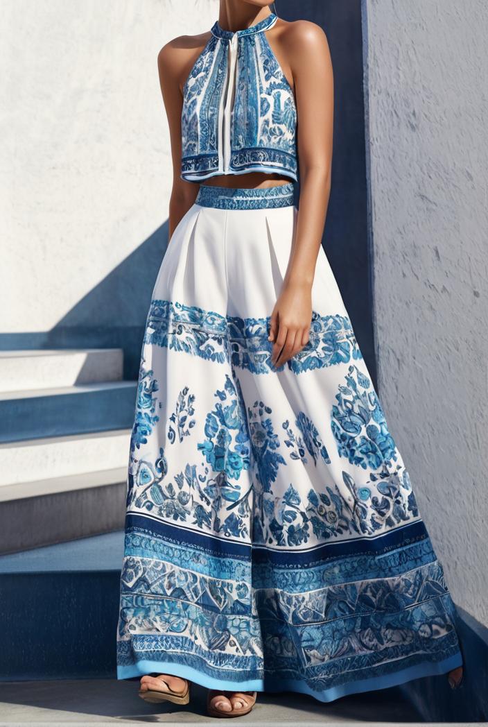 floral print halter bohemian long skirt 113667