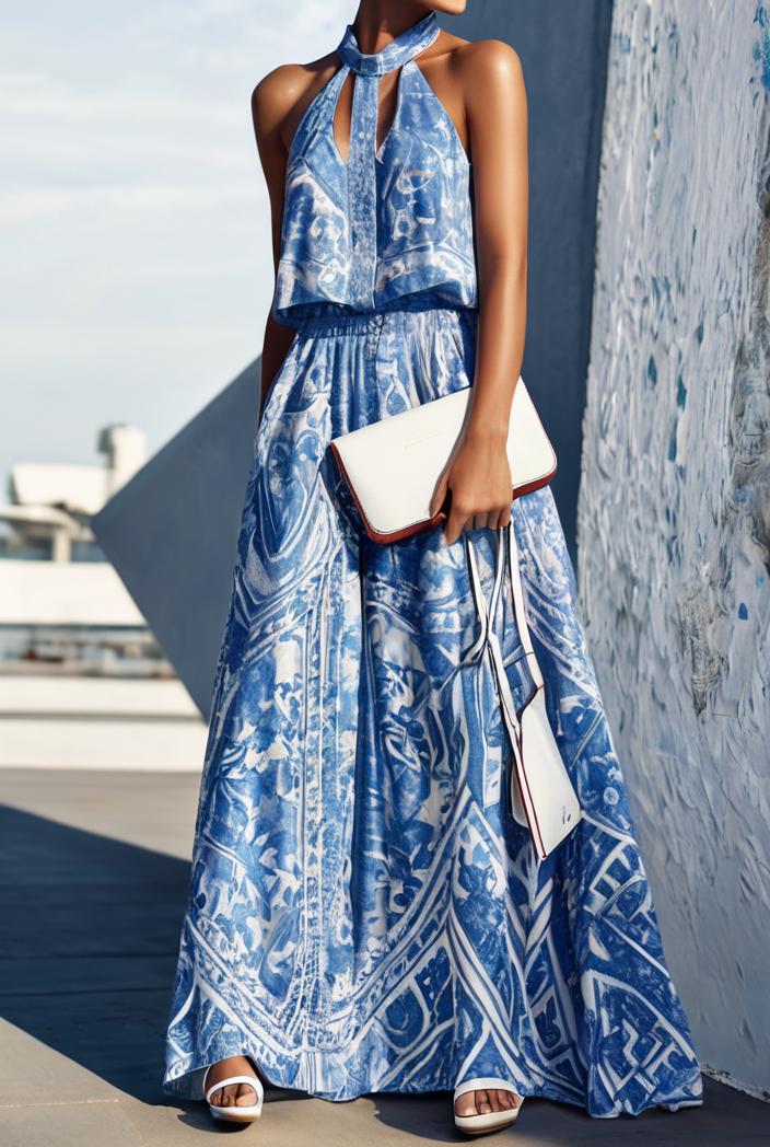 floral print halter bohemian long skirt 113687
