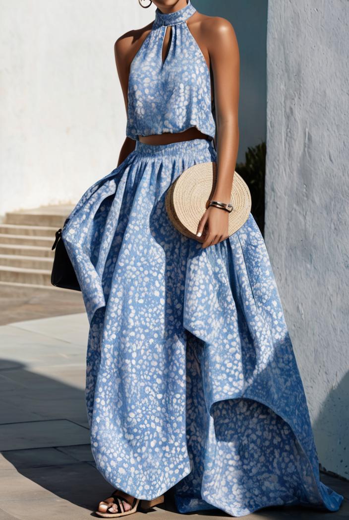 floral print halter bohemian long skirt 113690